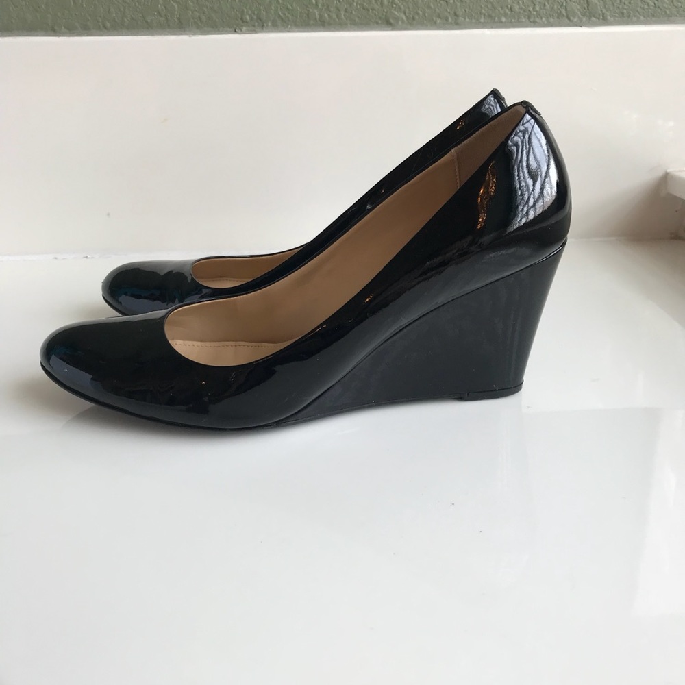 J. Crew Black Patent Martina Wedge Pumps Size 8